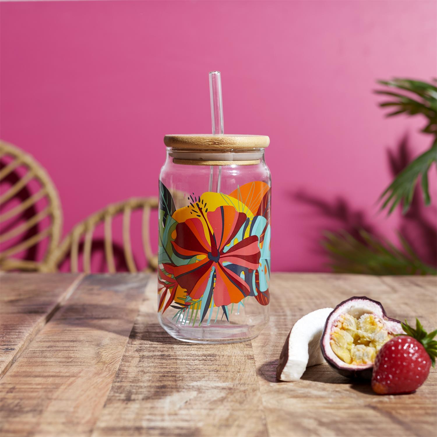 CANETTE ET PAILLE VERRE PARADIS EXOTIQUE 45CL