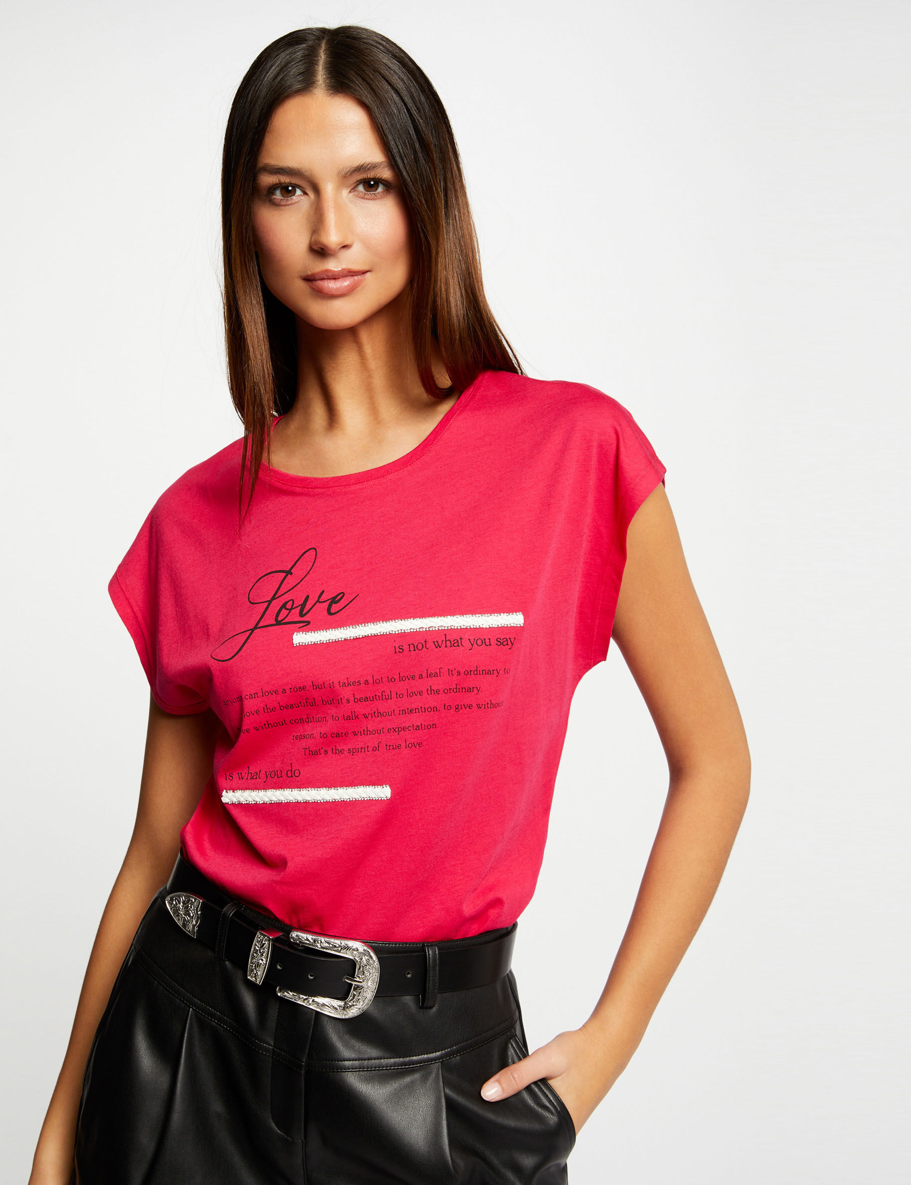 T-shirt manches courtes framboise femme - framboise
