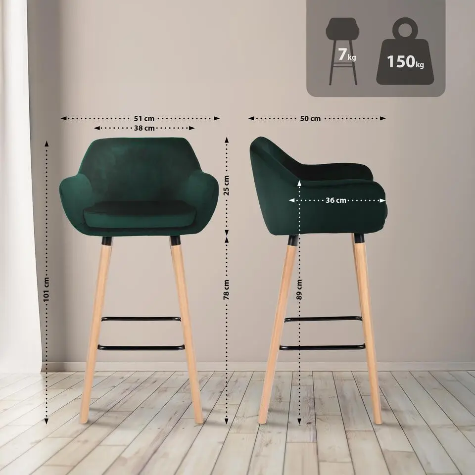 CLP Set van 2 Barkruk Grant natura Frame - Fluweel - groen