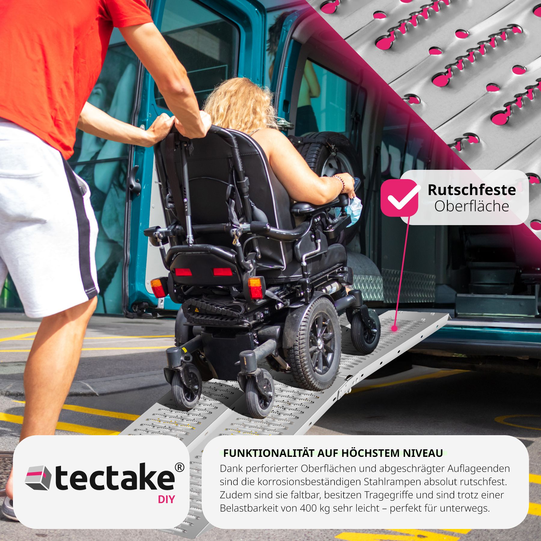 tectake® Auffahrrampen, 2er Set, aus verzinktem Stahl, Belastbarkeit 400 kg, 200 kg pro Rampe