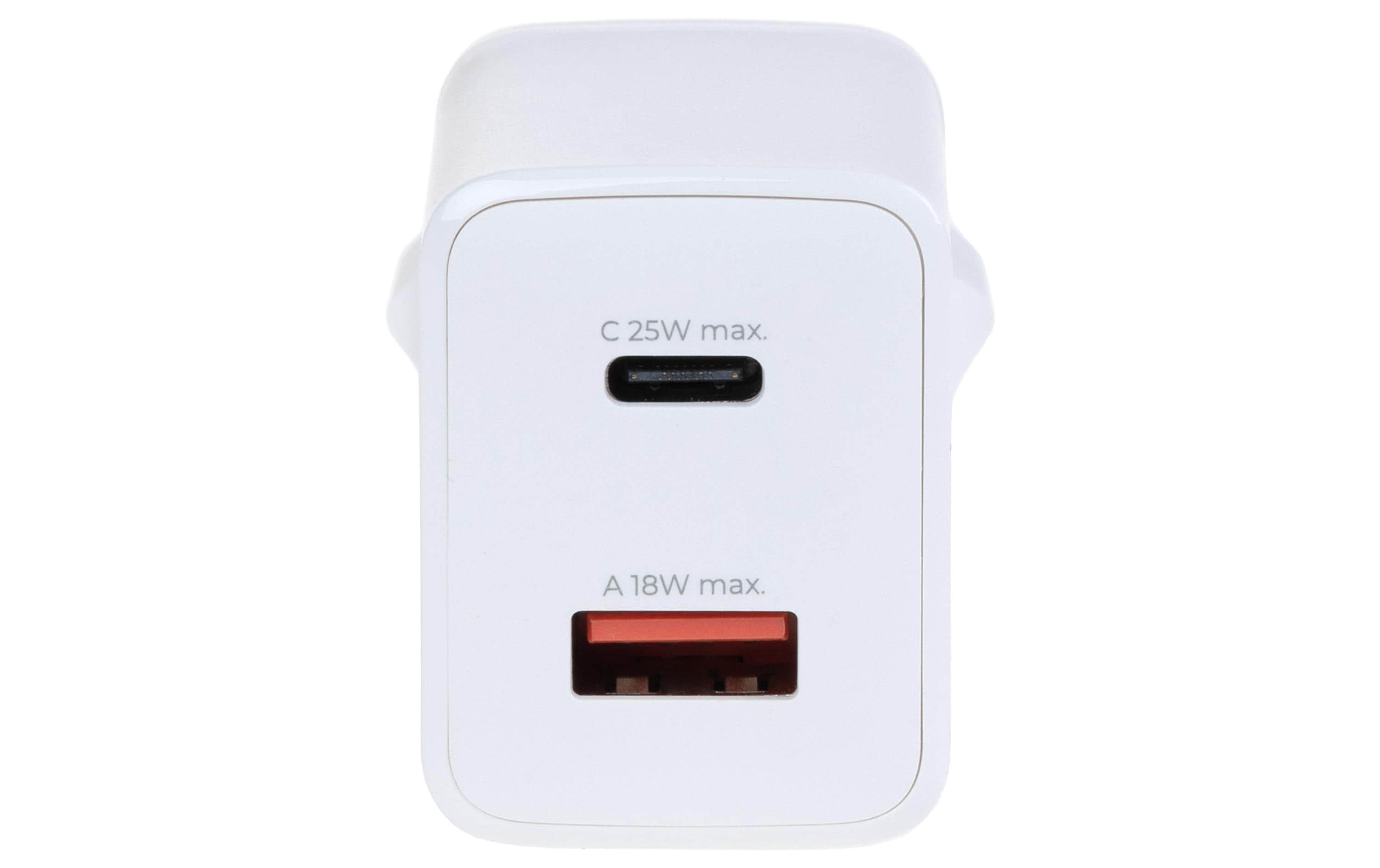 USB-Wandladegerät PD25W + QC3.0 WeissLadeadapter mit einem USB-C- und einem USB-A-Port
