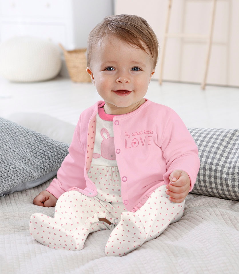 KIDSWORLD Strampler, Jäckchen & Mütze »3tlg Baby-Set, für kleine Mädchen«, 3 Stk. aus Bio-Baumwolle