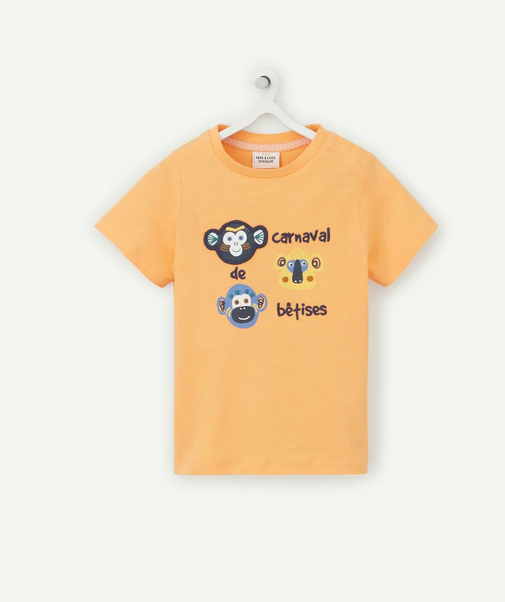 T-SHIRT BÉBÉ GARÇON ORANGE EN COTON ANTI UV BIO IMPRIMÉ SINGE
