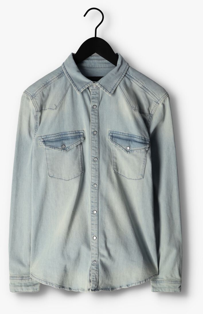 PUREWHITE lichtblauwe purewhite overshirt denim shirt with pressbuttons and pockets on chest