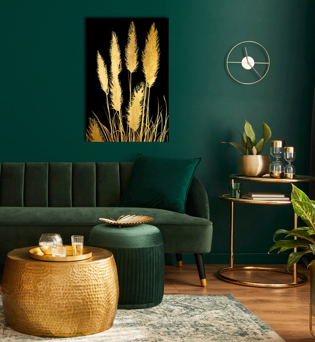 GOODproduct Acrylglasbild »Pampas Gras - Acrylbilder mit Blattgold veredelt« Gemälde | Kunst | Pflanzen 1 Stk. tlg. Goldveredelung, Handgearbeitet, Gerahmt, Edel
