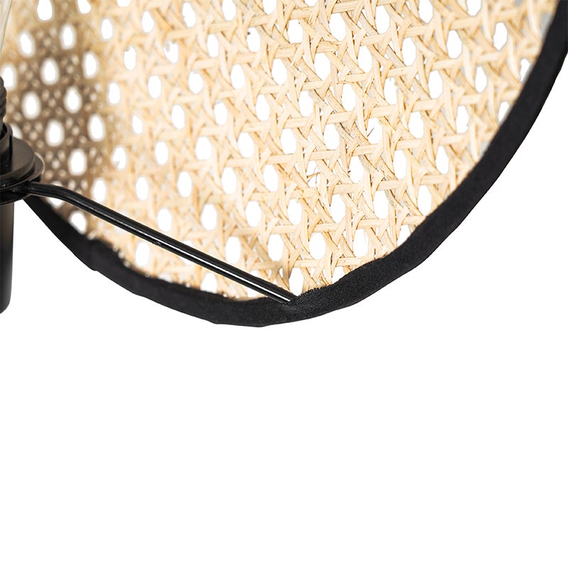 QAZQA - Oosterse landelijke vloerlamp, zwart met rotan, 35 cm - Kata | Woonkamer | Slaapkamer - Rond - LED-compatibel, E27