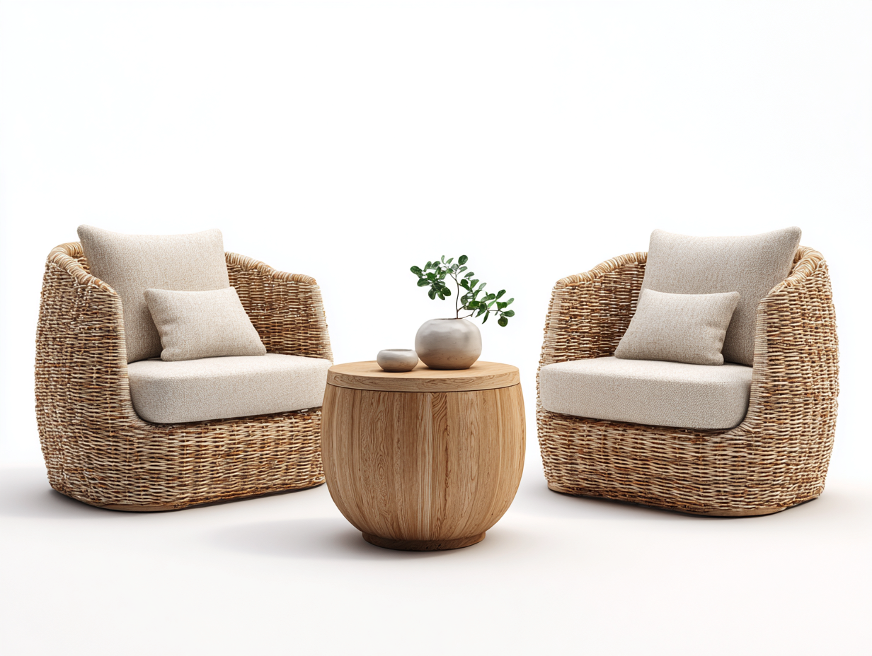Ensemble table et chaises d'extérieur rotin 85x80x90 cm - bois naturel/beige - design moderne
