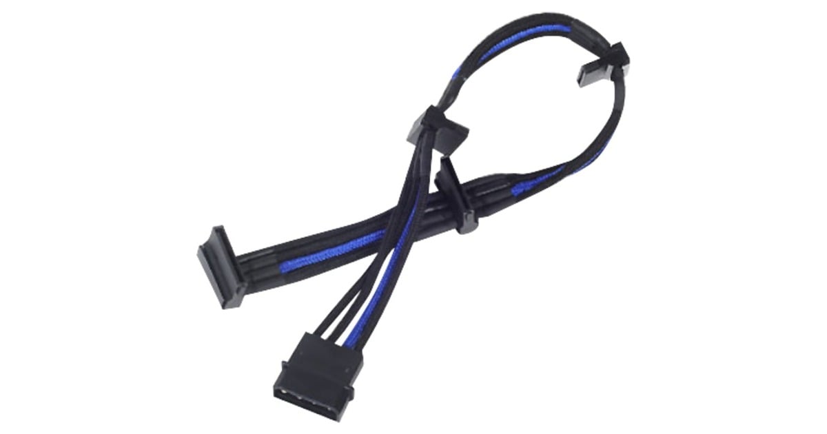 SilverStoneAdapter 4-Pin Molex > 4x 15-Pin SATA  (Zwart/blauw, PP07-BTSBA)