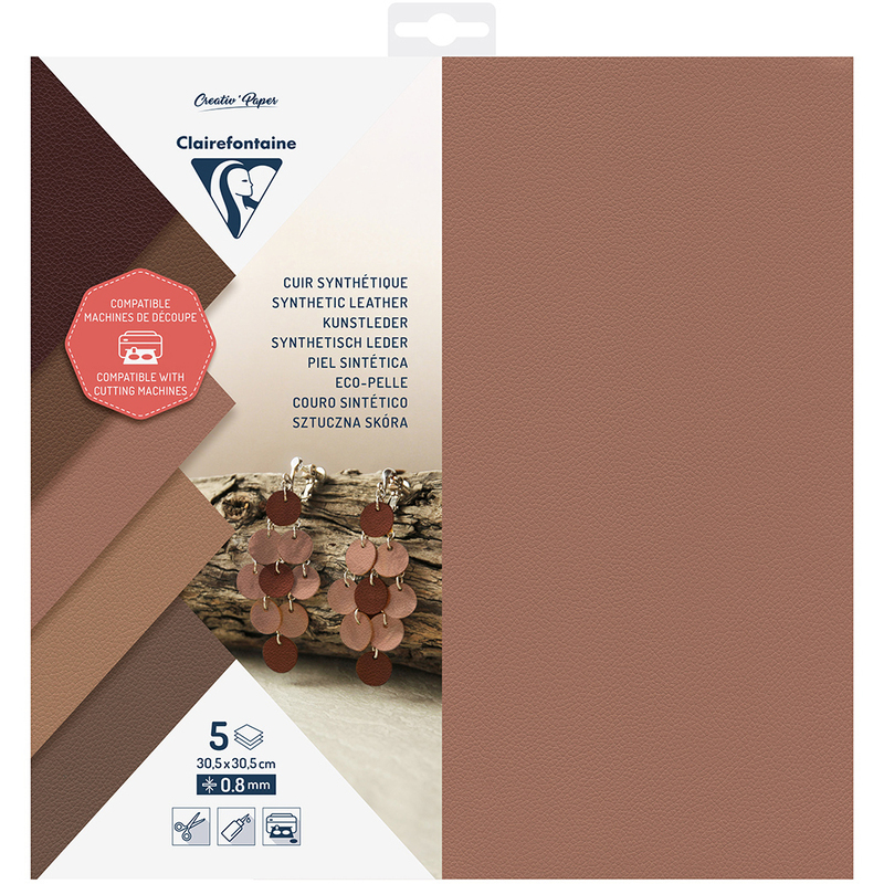 Clairefontaine Bastelpapier Kunstleder, 30.5 x 30.5 cm, braun, 5 Blatt