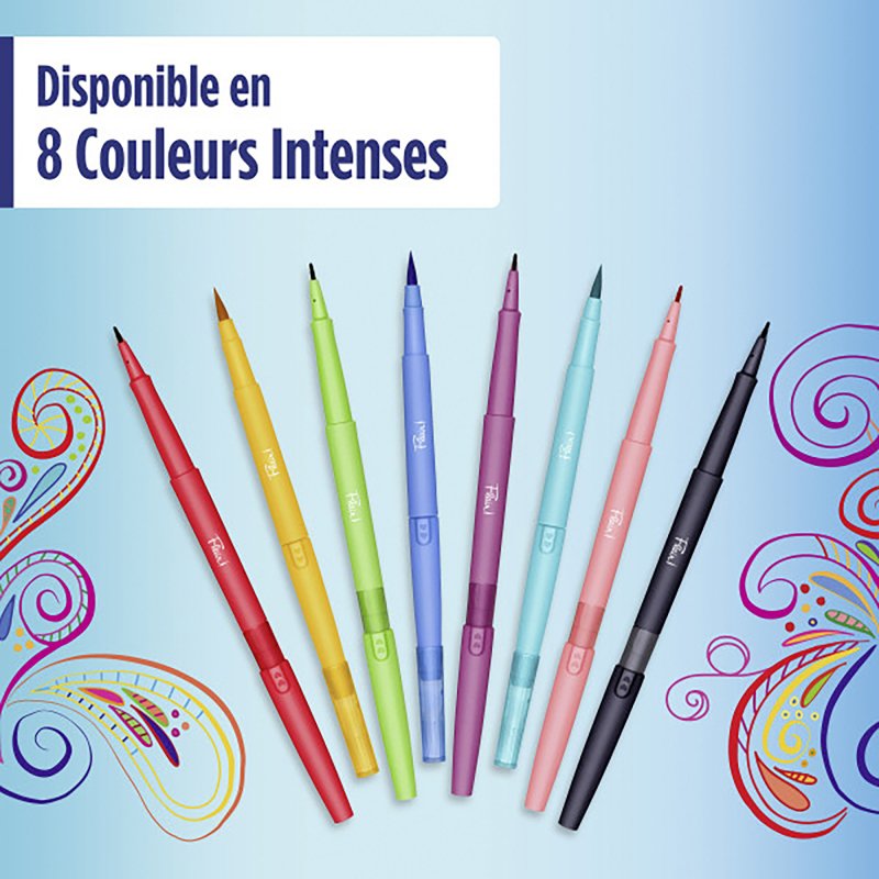 Stylo feutre Papermate Flair Dual double pointe écriture moyenne - Pochette de 8