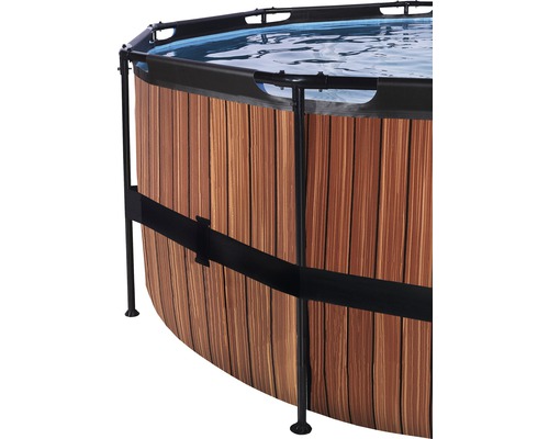 EXIT WoodPool ronde opzetzwembadset Ø 450x122 cm inclusief zandfiltersysteem, afdekking & ladder, houtlook