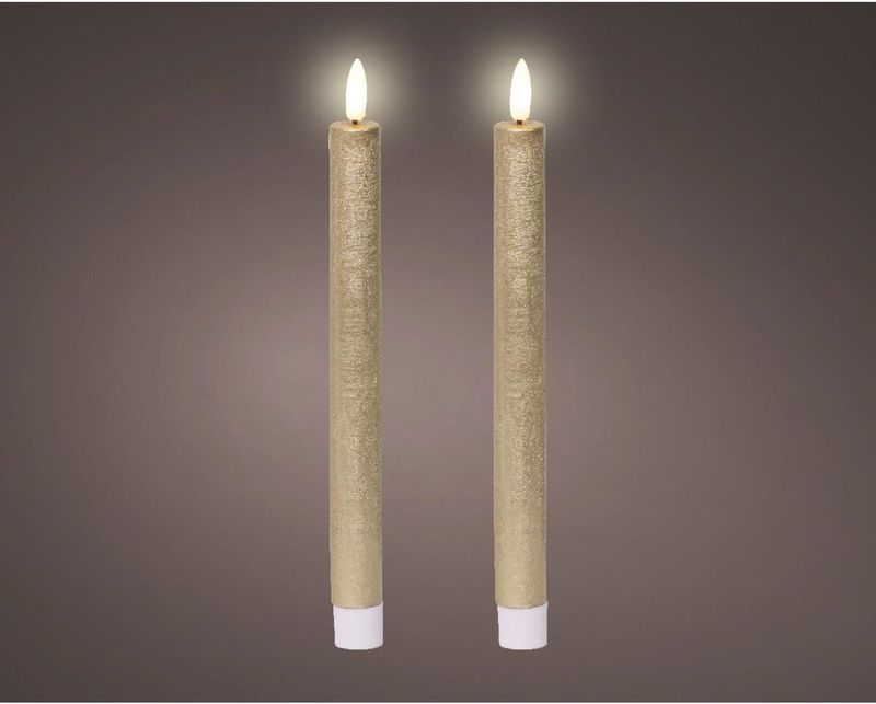 Lumineo - LED Dinerkaarsenset - Goud - 2-delig - Ø2,2xH24,5cm - Warm Wit