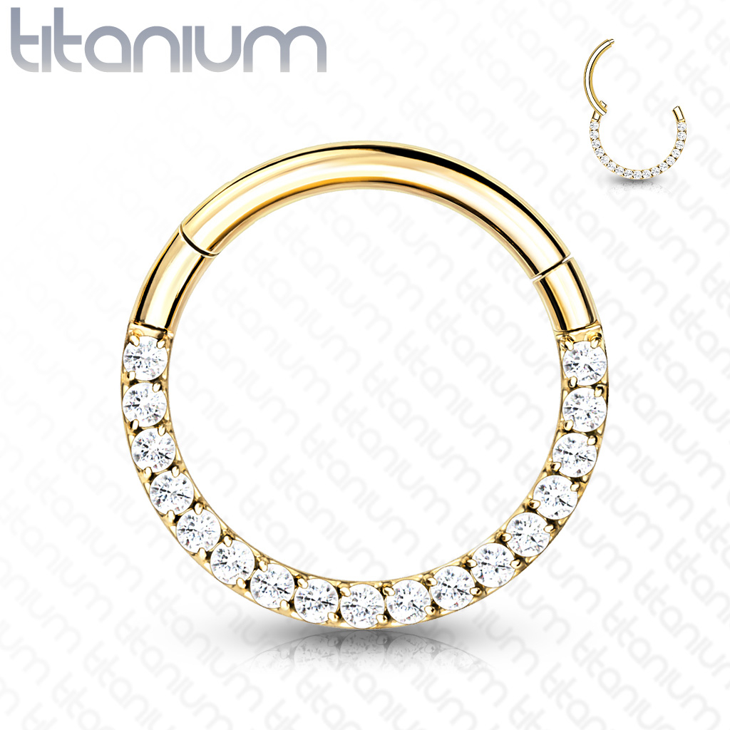(8mm) Tragus / Helix G23 Titan Ohr Piercing Klickverschluss Ring mit Strass - Gold