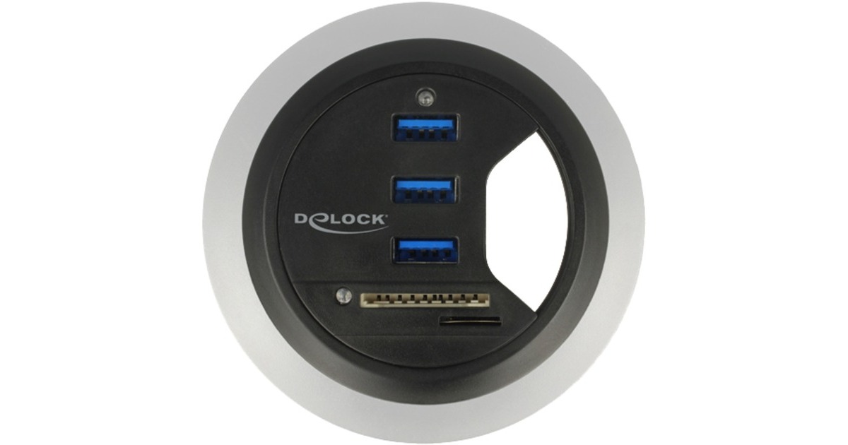 DeLOCKIn-Desk Hub 3 Port USB 3.0 + 2 Slot SD Card Reader kaartlezer