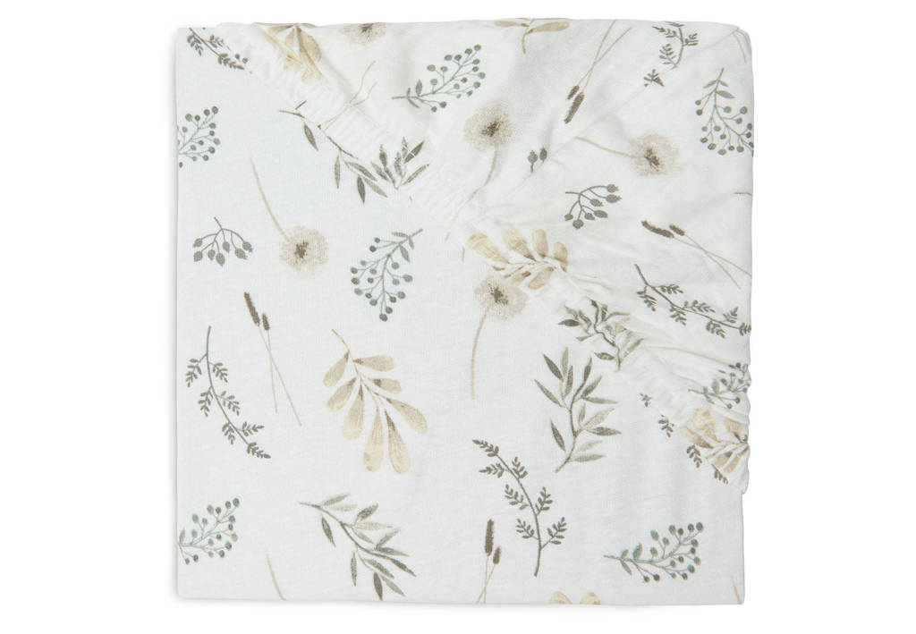 katoenen ledikant hoeslaken Wild Flowers 60x120cm wit/beige/grijs