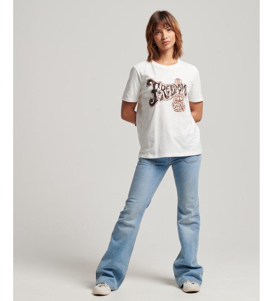 Camiseta Superdry com aplicações e logo vintage, logo branco.