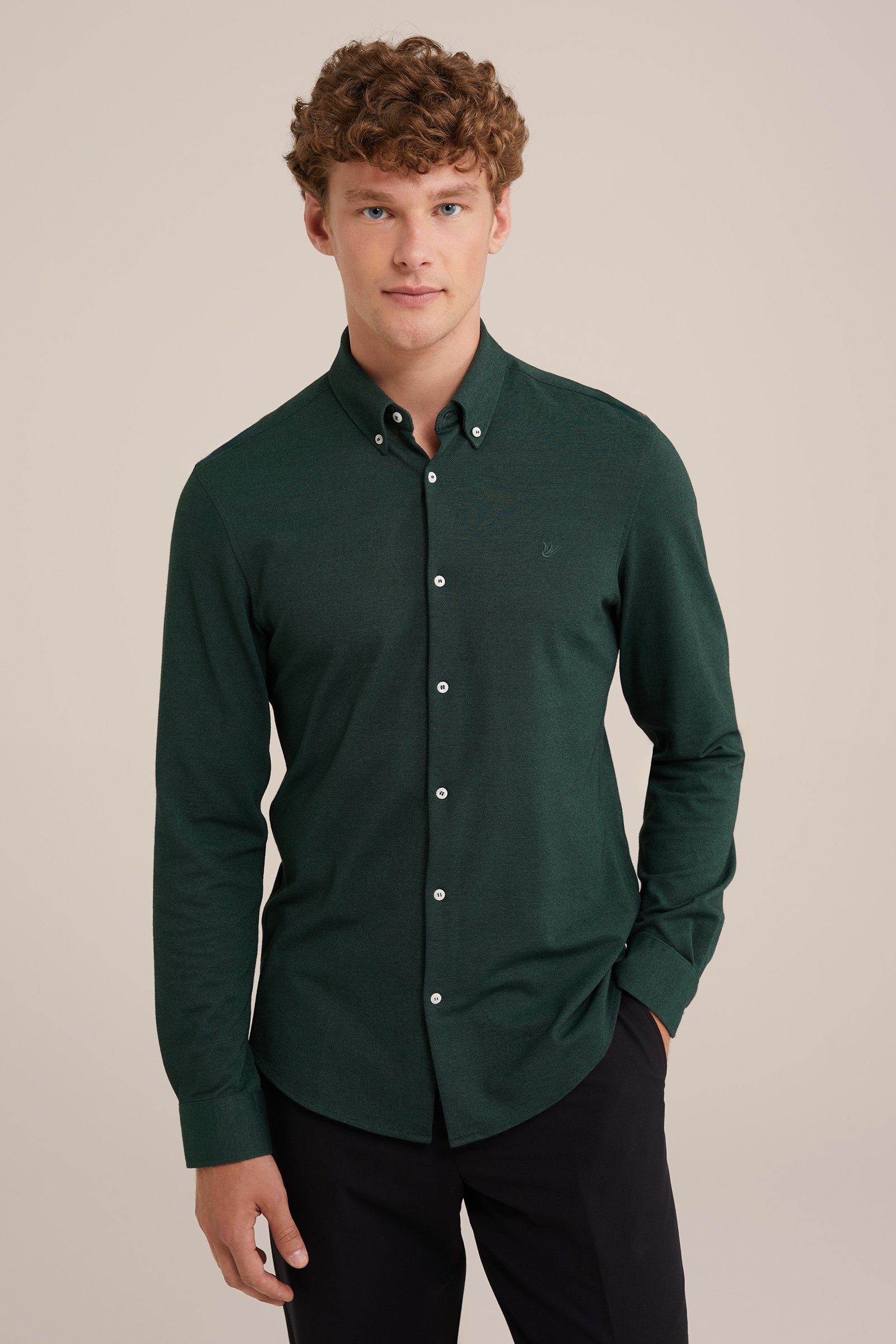 piquéjersey overhemd met stretch Fundamentals Groen