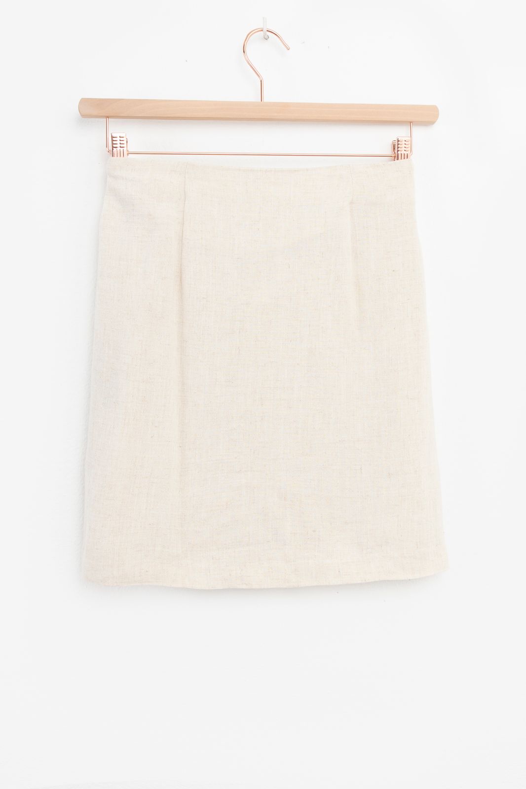 Beige linnen ruffle rok met overslag