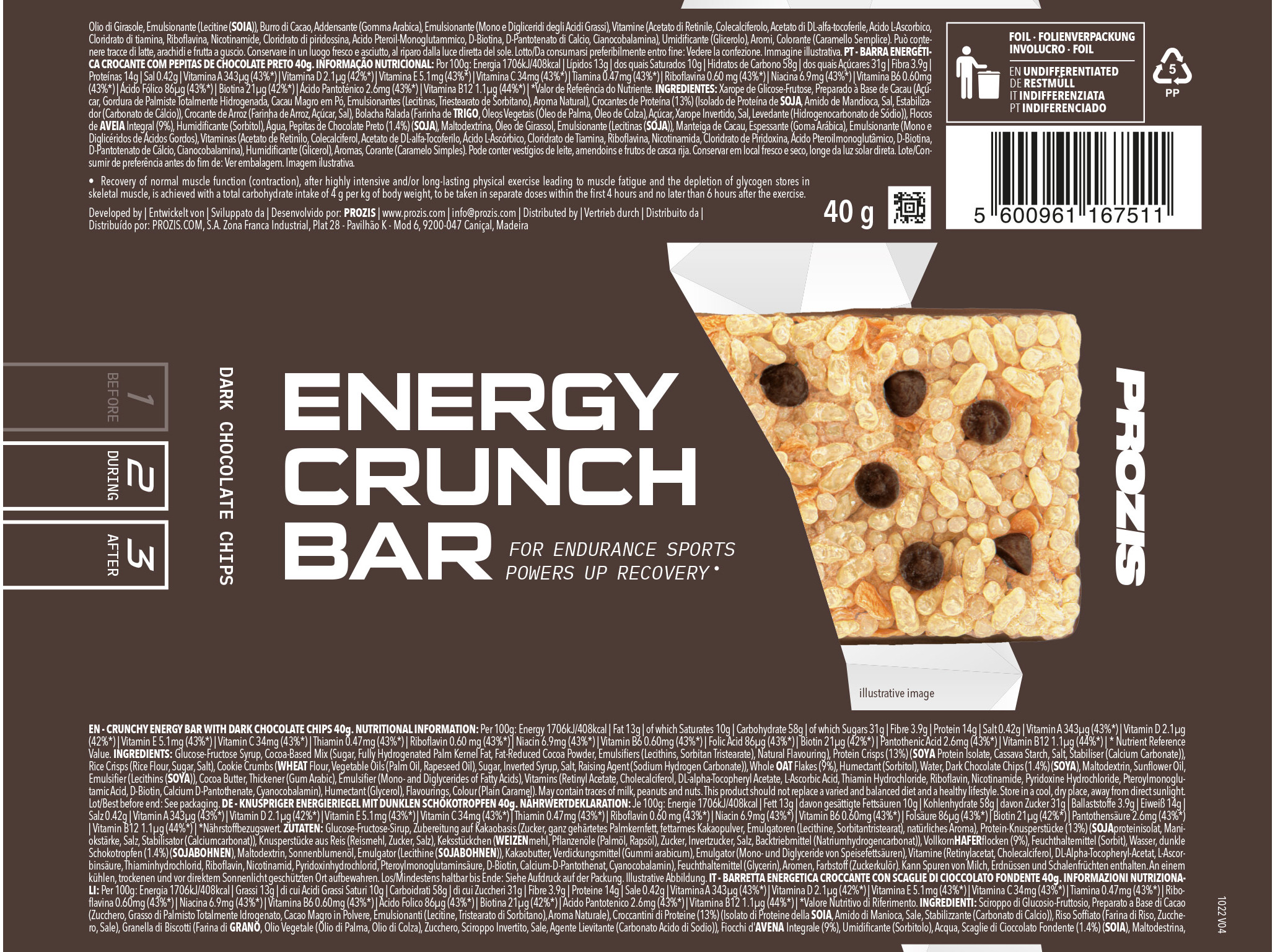 BARRA ENERGY CRUNCH PROZIS PEPITAS CHOCOLATE PRETO 40G