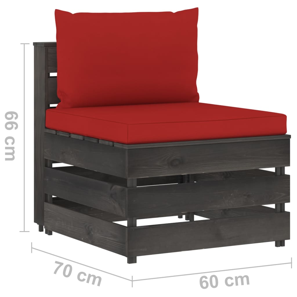 Salon de jardin meuble d'extérieur ensemble de mobilier 10 pièces avec coussins bois imprégné de gris
