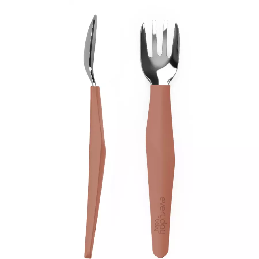 everyday® baby Esslern-Besteck, Edelstahl mit Silikongriff, 2-teilig nature red