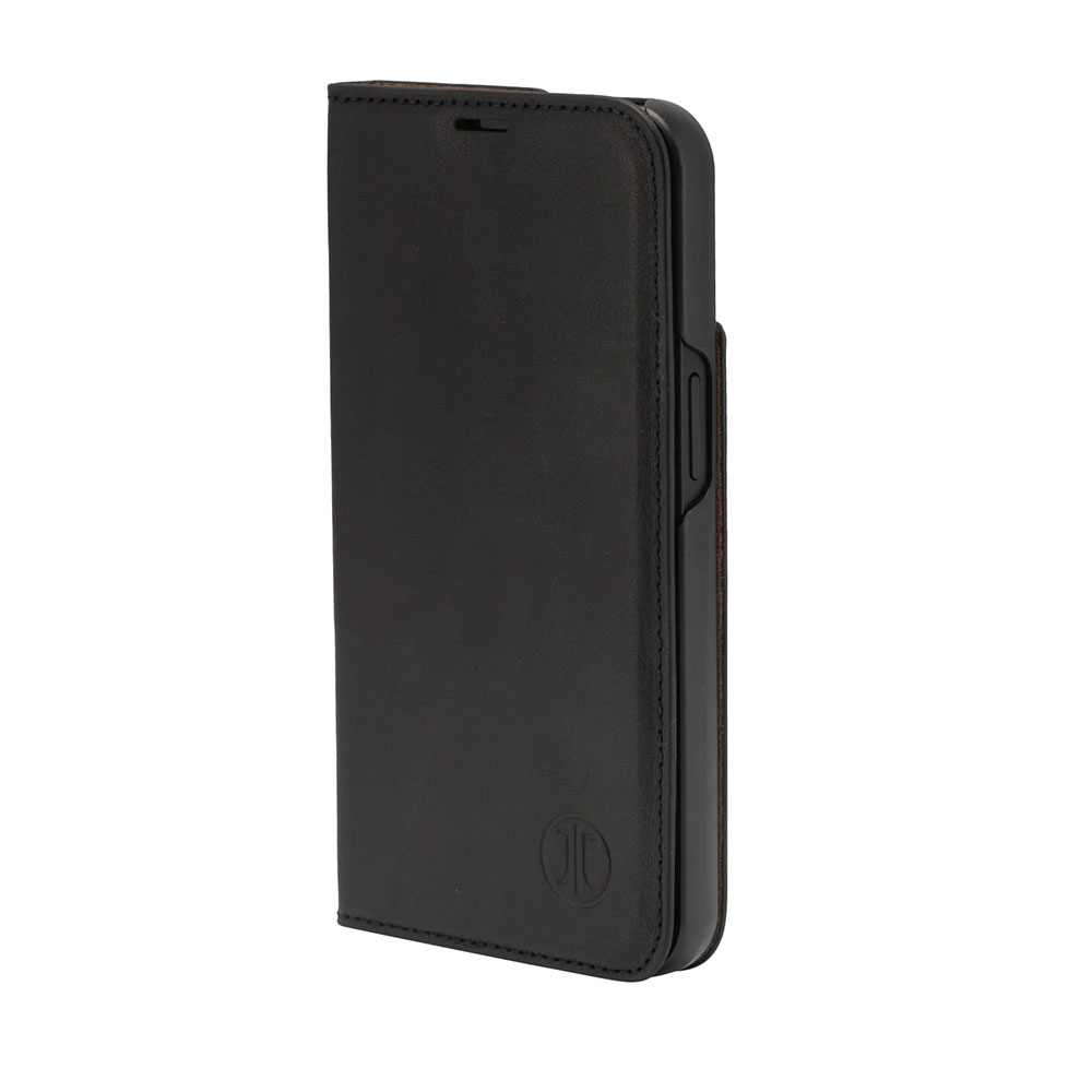 iPhone 16 Pro Echtleder Bookcase Hülle Tegel (11060) - Schwarz