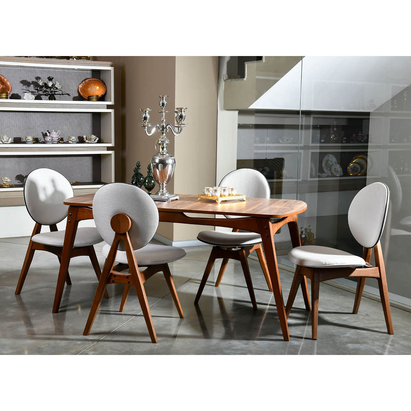 Wooden Art Table + 4 Chaises Touch Wooden noyer/crème