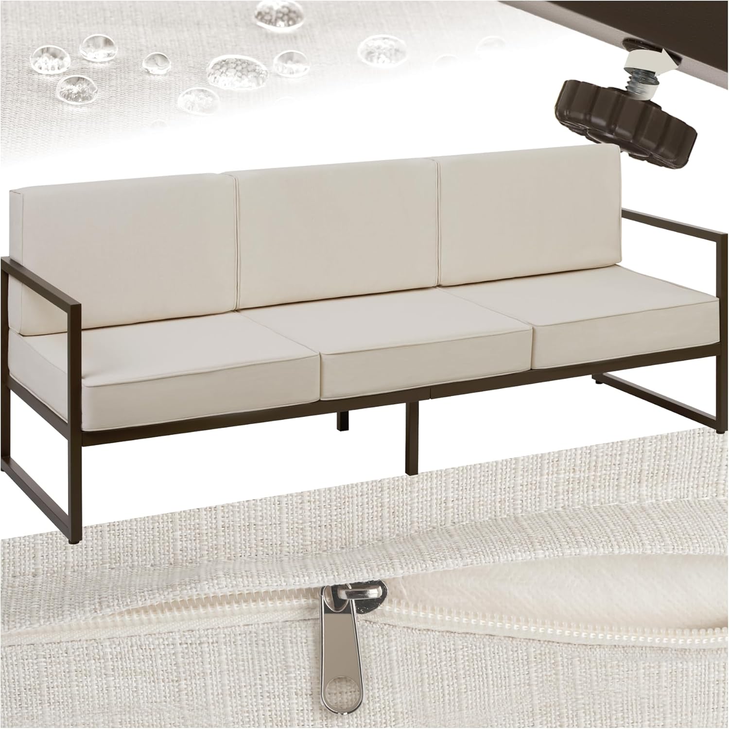 tectake® Garten Lounge Sofa 3 Sitzer, Couch, Gartenmöbel, Balkonmöbel, Terrassenmöbel, Wintergarten Lounge Möbel Outdoor, Gartenbank wetterfest, Sitzbank mit Lehne, Gartenlounge - 3 Sitzplätze