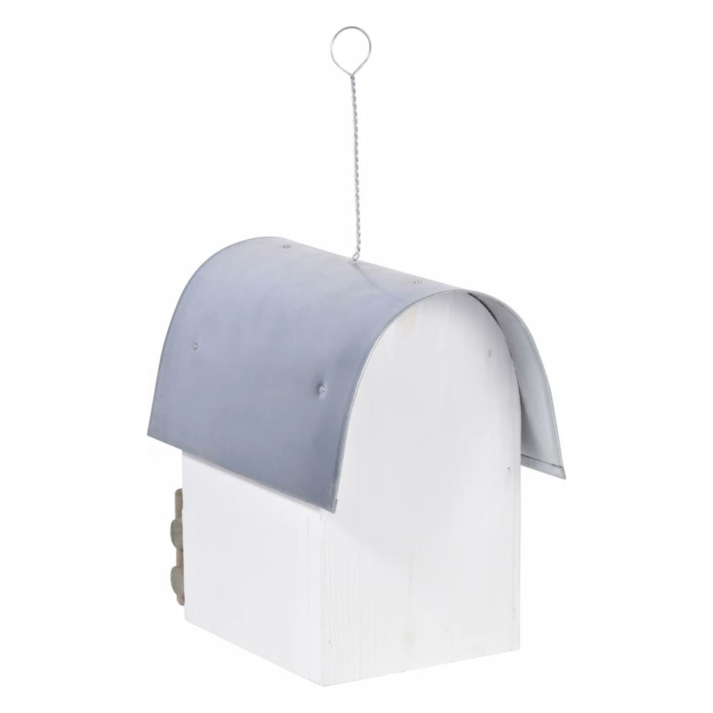 Nichoir à oiseaux ivory avec toit arrondi en zinc blanc/argenté
