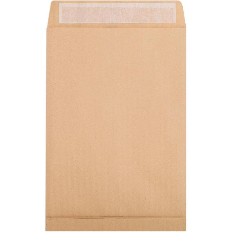 Boite de 250 Pochettes Kraft Brun E4-280x400 mm avec Soufflet de 30 mm - Auto-Adhésives - 120g/m2 - Brun