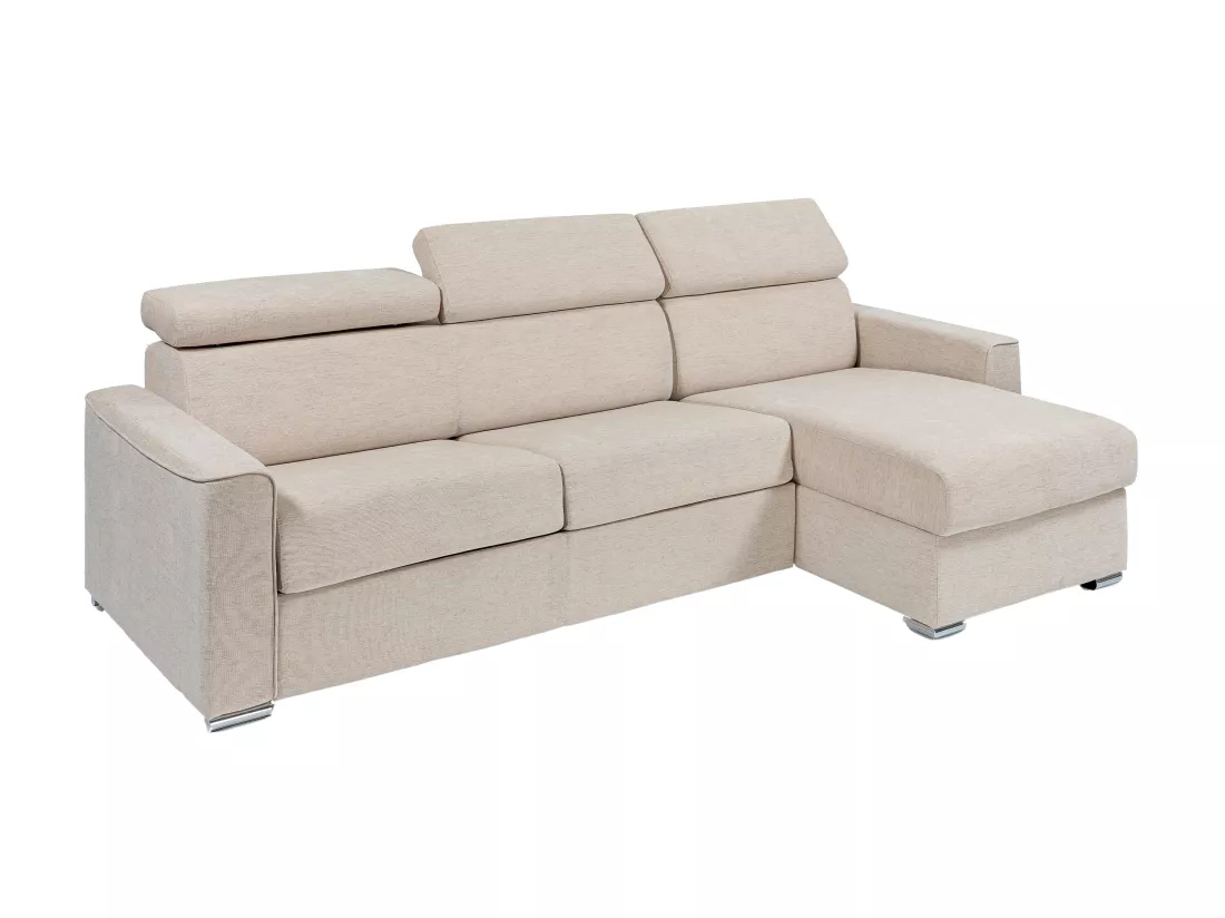 Canapé d'angle réversible convertible express en tissu beige - Couchage 140 cm - Matelas 22 cm mémoire de forme - VIZIR