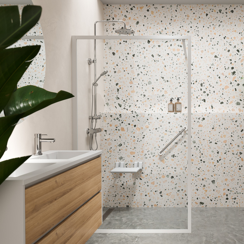 Sealskin Contour inloopdouche type A3 138x200 cm, 6 mm helder veiligheidsglas met antikalklaag mat wit