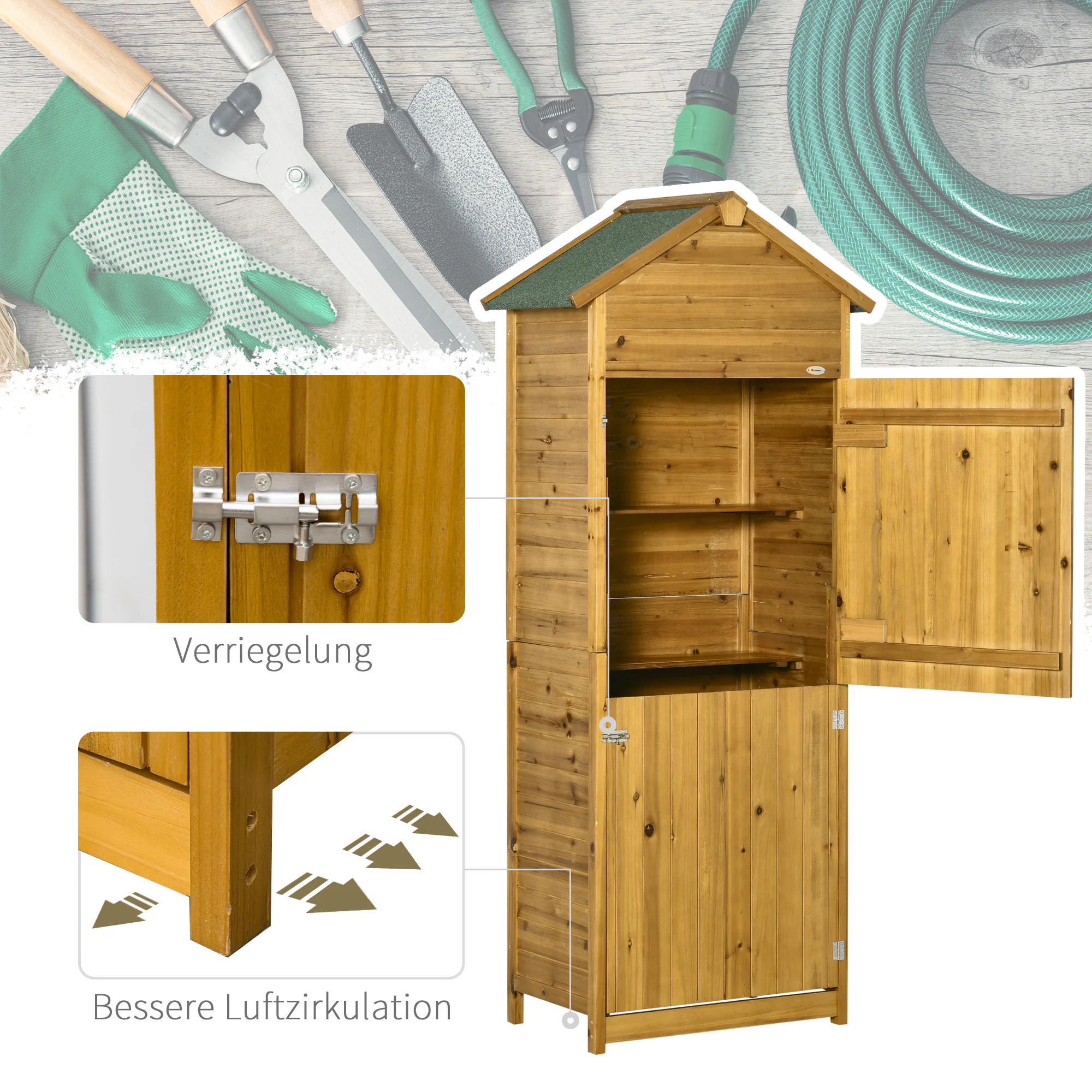 Outsunny Gerätehaus mit verriegelbaren Türen natur 79L x 49B x 191,5H cm