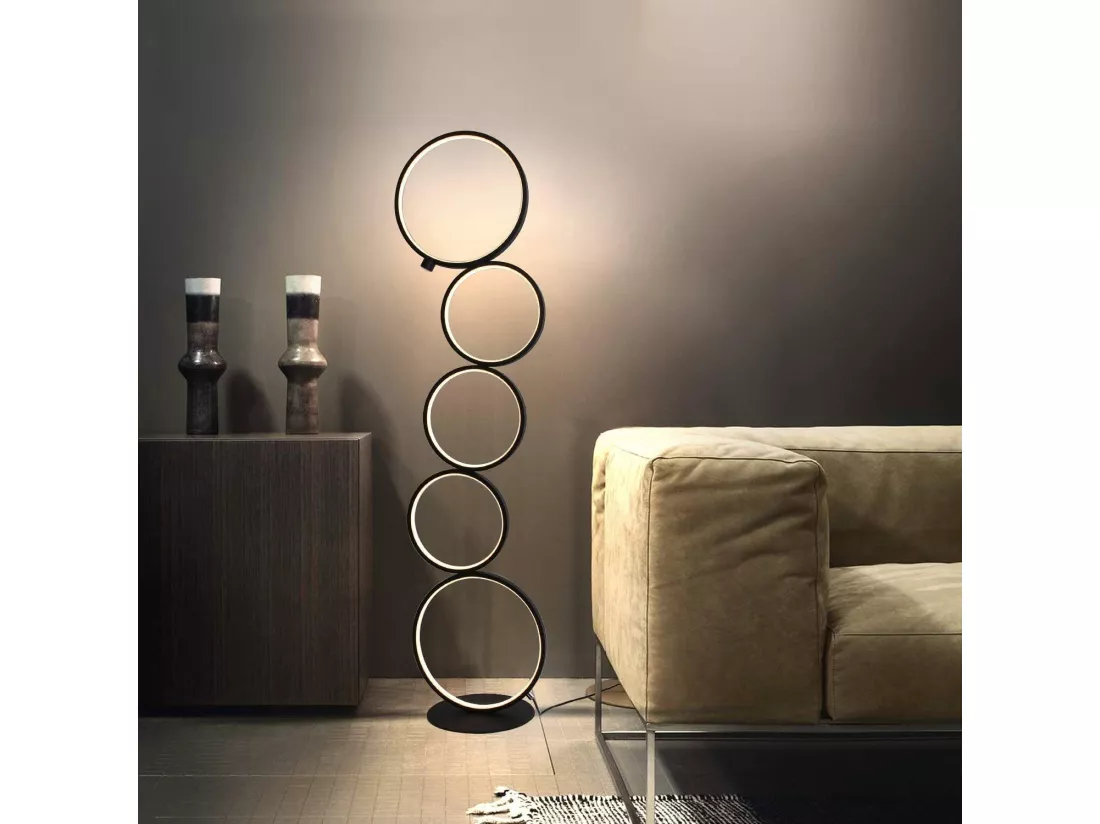 NETTLIFE Lampadaire Moderne LED Dimmable 32W Touch Switch Lampadaire Blanc Chaud 3000K Aluminium 5-flamme Anneau Noir Lampadaire