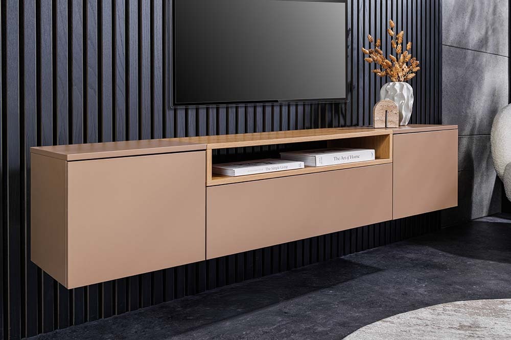 Hängendes TV-Board LOFT 160cm natur grau beige greige drei Fächer mit Schublade