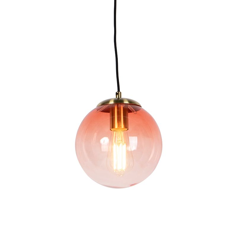 Art deco hanglamp messing met roze glas 20 cm - Pallon