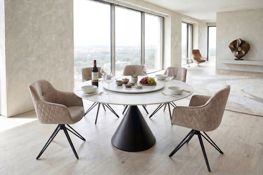 Drehbare Servierplatte SIGNATURE 60cm weiß Marmor Keramik rund
