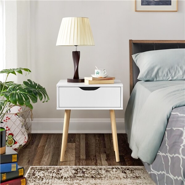 Yaheetech Nachttisch Nachtkommode nordisch Beistelltisch Kiefernholz Stoffschublade Massiv Kommode Sideboard Couchtisch mit 4 Füßen