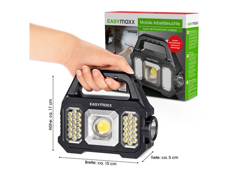 EASYmaxx Arbeitsleuchte Solar-Leuchte 3.7 V Mobile Arbeitsleuchte mit Powerbank