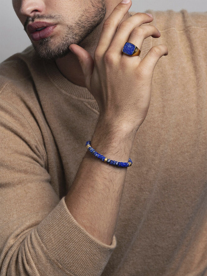 Nialaya Men's Hexagon Beaded Bracelet with Blue Lapis and Gold Blue