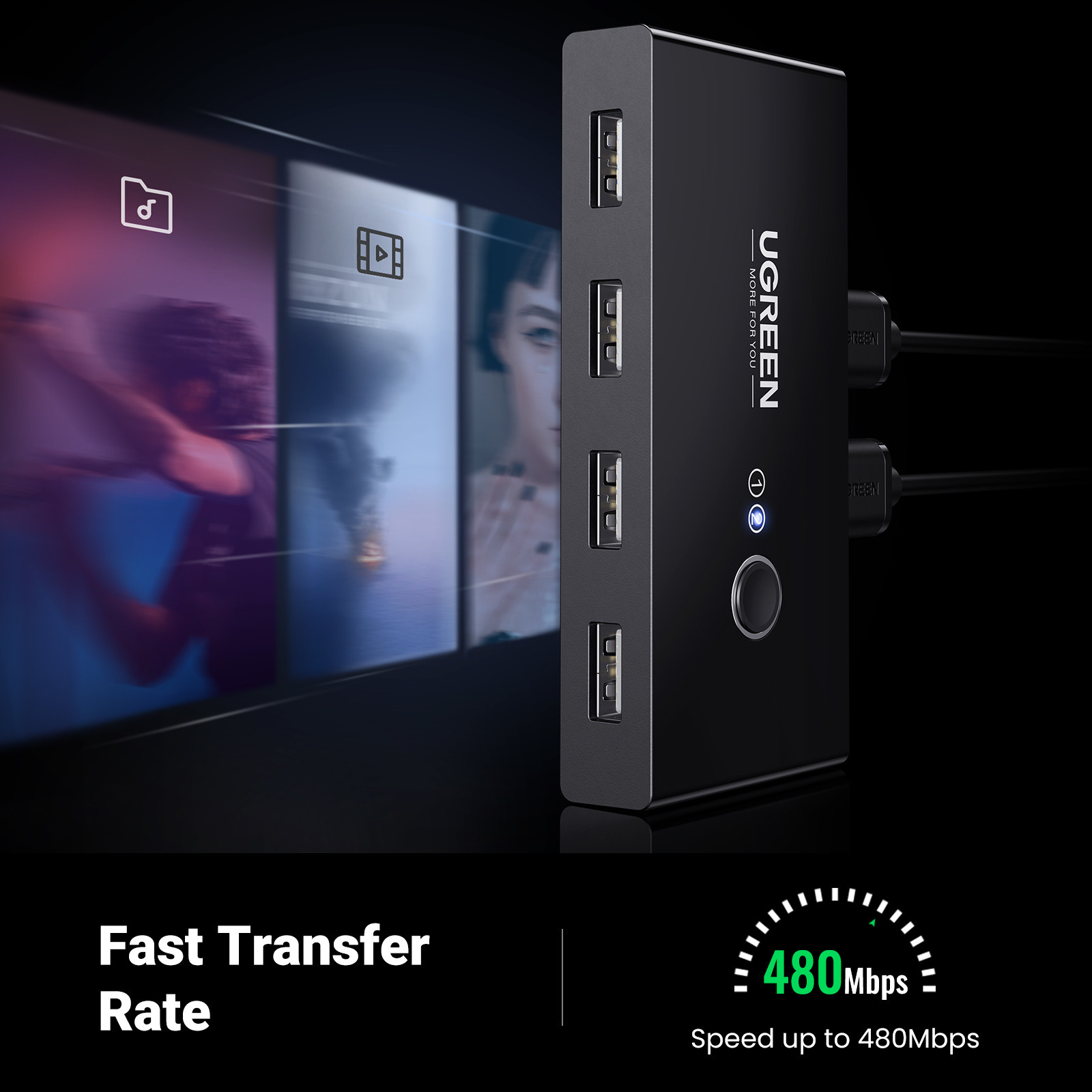 USB 2 auf 4 Sharing Switch Box Adapter mit 4x USB 2.0 (w) (480 Mbit/s) (30767) - Schwarz