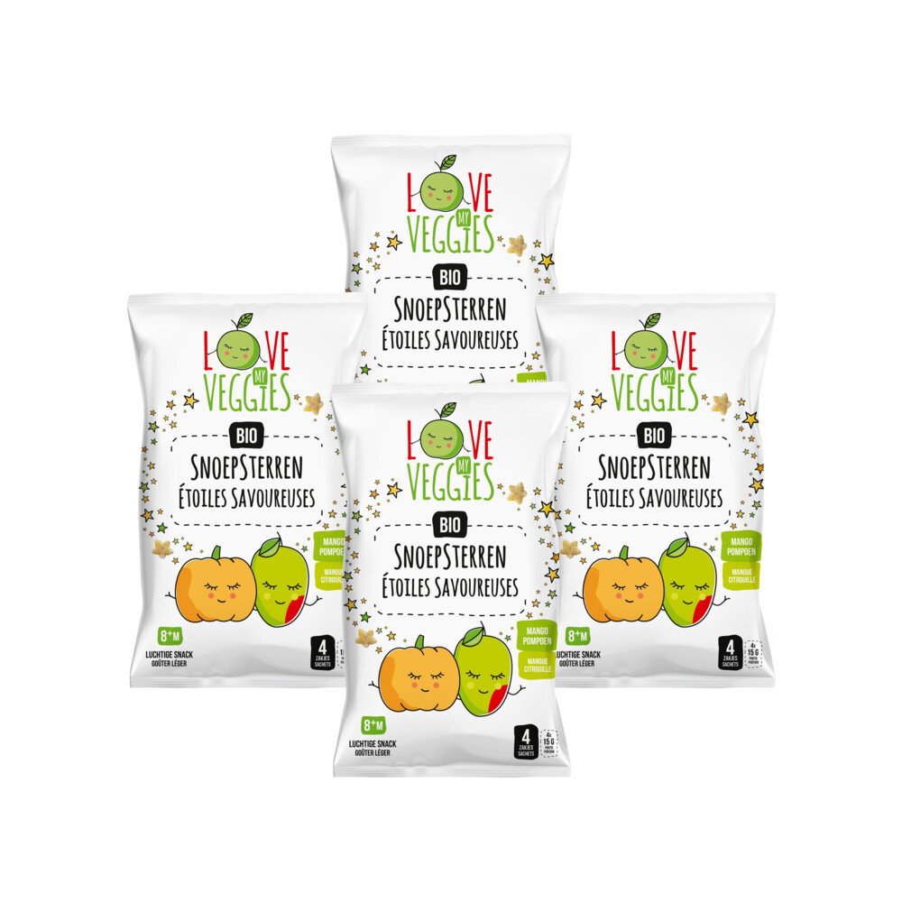 4x Love My Veggies Multipack Snoepsterren Mango Pompoen4x15 gr