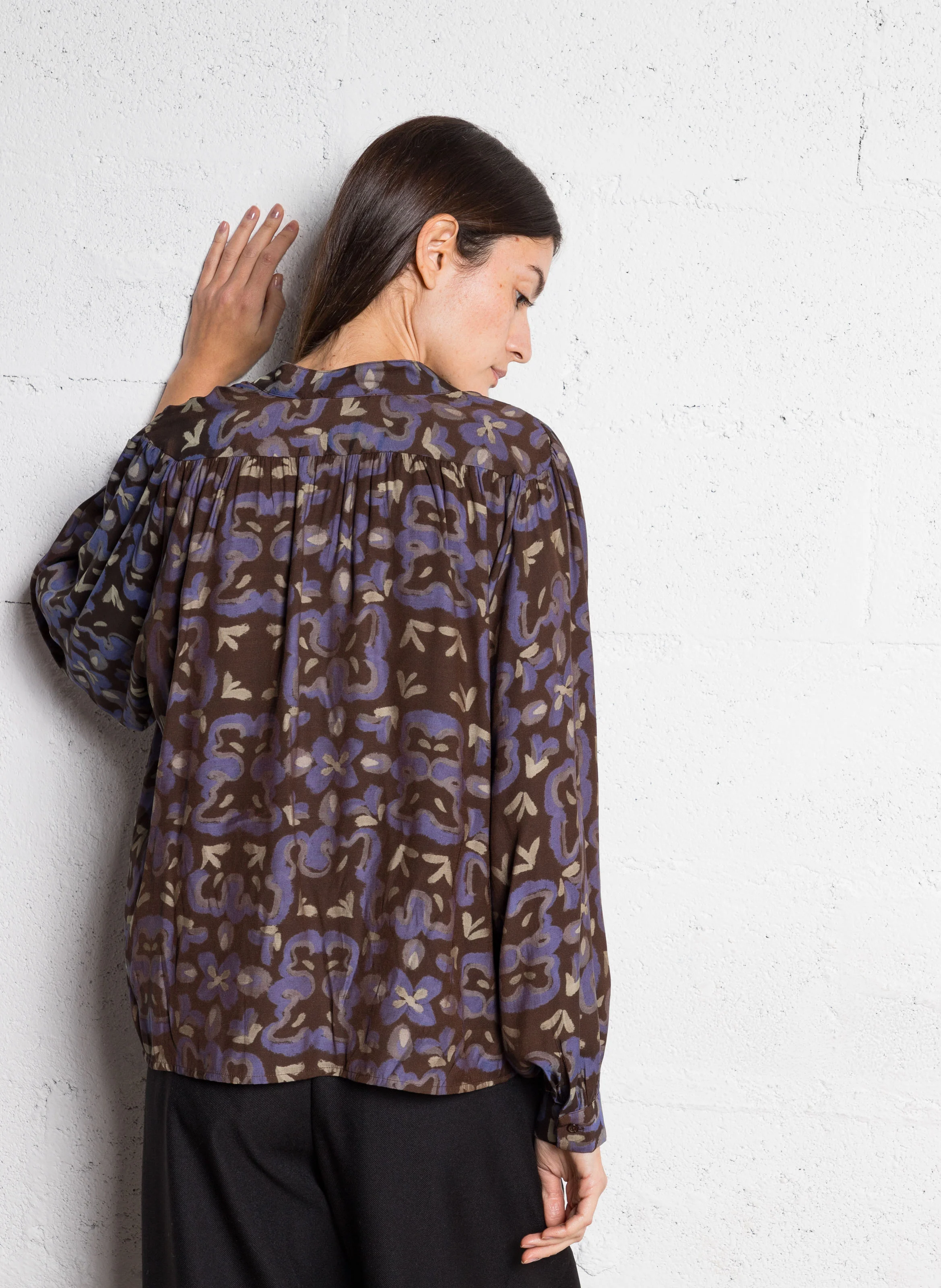 Top ample col V en coton mélangé | Multicolore