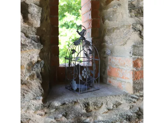 Cage à oiseaux décorative ancienne métal gris 13x13x34cm