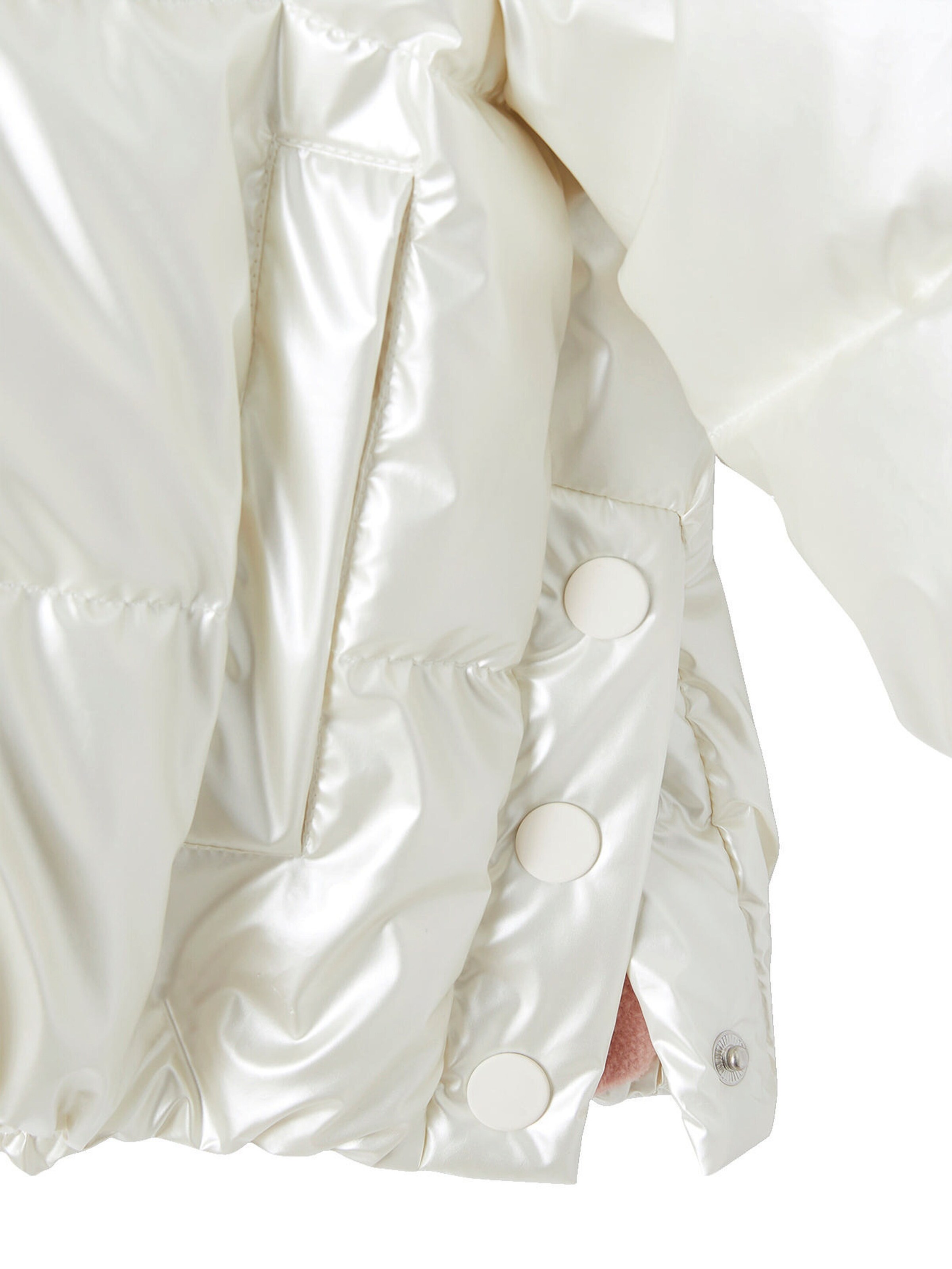 Vertbaudet Mädchen Kapuzen-Steppjacke in Perlmutt-Optik, Wattierung Recycling-Polyester wollweiß