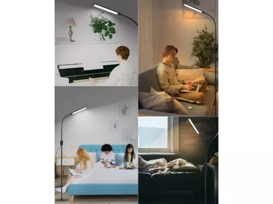 NETTLIFE Lampadaire LED dimmable Noir - 178CM Moderne Lampe sur pied Touch Control Design Salon avec minuterie et fonction mémoire Lampe de lit