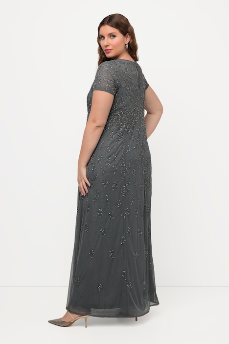Meshkleid, Perlenstickerei, Rundhals, Halbarm