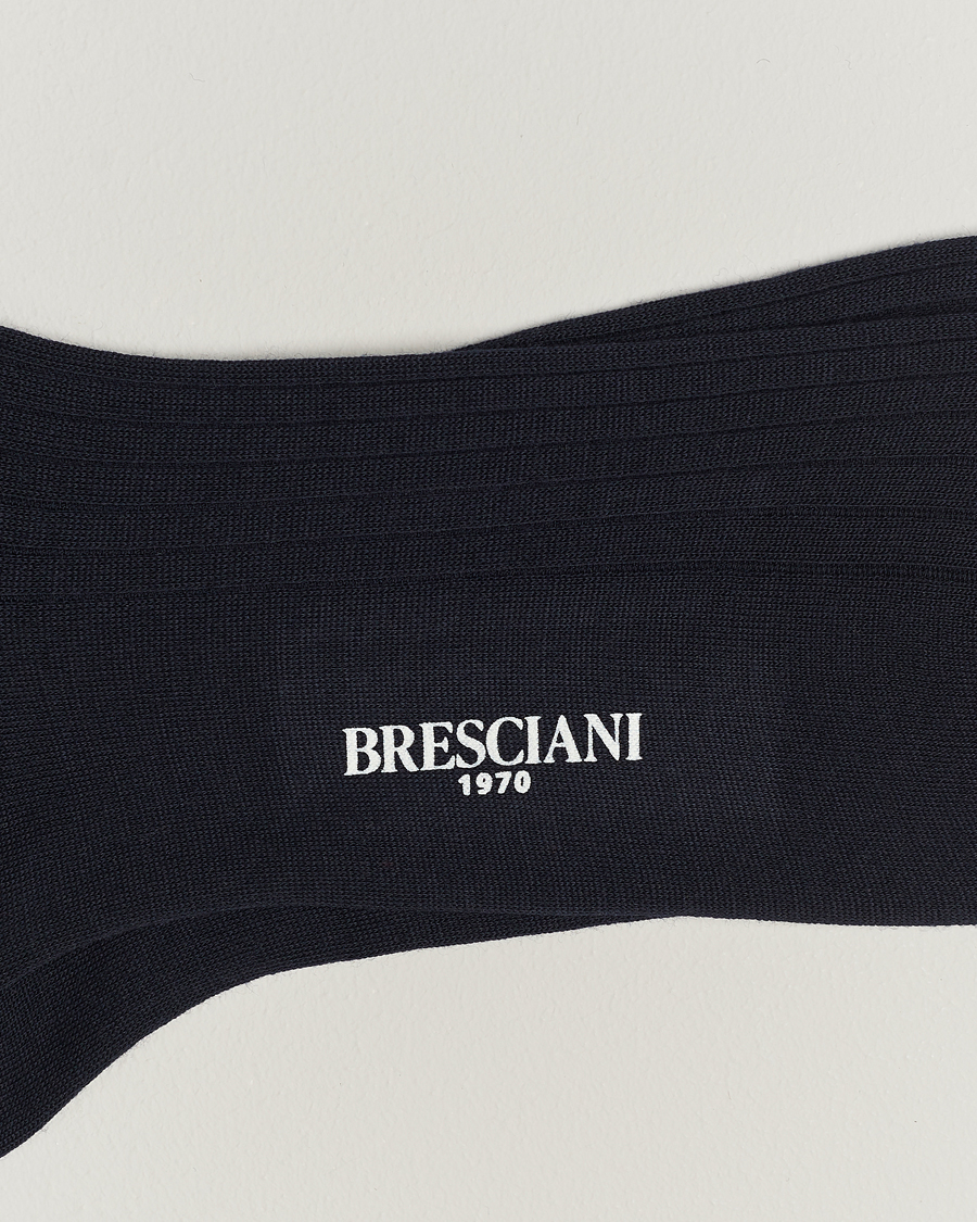 Bresciani Wool/Nylon Ribbed Short Socks Navy
