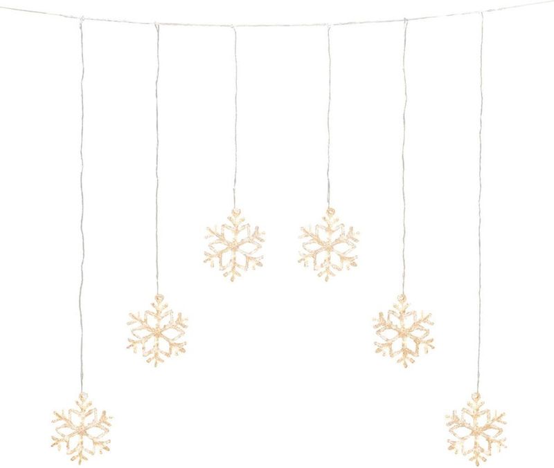 Lichtgordijn voor buiten - 6 sneeuwvlokken - 48 LEDs - Warm wit - Dimbaar - 0.9 meter - Kerstverlichting