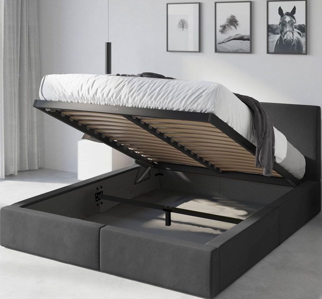 Interbeds Polsterbett 140x200 cm Bett Doppelbett mit Stauraum mit Lattenrost Bettkasten Boxspringbett hydrophob gepolsterter Bettrahmen (Anthrazit, 140x200cm)